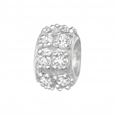 Silver Round Bead with Cubic Zirconia