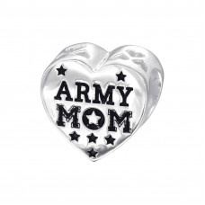 Heart Army Mom Sterling Silver Bead with Epoxy