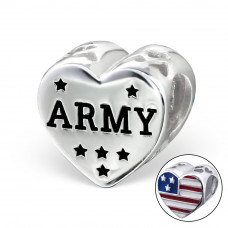 Heart Army Sterling Silver Bead with Epoxy