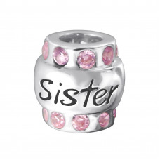 Sister Sterling Silver Bead with Cubic Zirconia and Epoxy