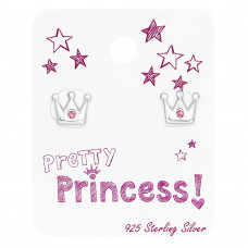 8mm Crown Sterling Silver Children's Ear Studs with Crystal on Princess Card