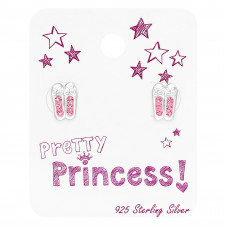 Children's Ballerina Shoes Sterling Silver Ear Studs with 12x Crystal on Princess Card