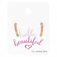 Half Hoop Sterling Silver Ear Studs with 20x Mix Crystal on Beautiful Card