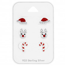 Christmas Children's Sterling Silver Set and Jewelry on Card with Crystal and Epoxy