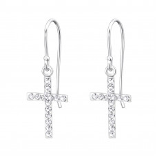 Silver Cross Earrings with Crystal