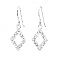 Silver Diamond Shape Earrings with Crystal