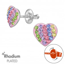 Heart Children's Sterling Silver Screw Back Ear Studs with Crystal