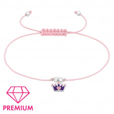 Children's Silver Crown Adjustable Corded Bracelet with Crystal and Epoxy