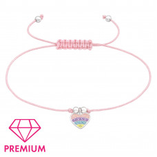 Children's Silver Heart Adjustable Corded Bracelet with Crystal and Epoxy