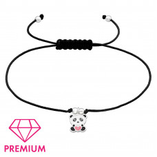 Children's Silver Panda Adjustable Corded Bracelet with Crystal and Epoxy