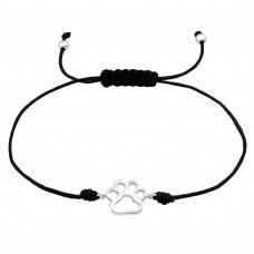 Silver Paw Print Corded Bracelet