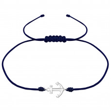 Silver Anchor Adjustable Corded Bracelet