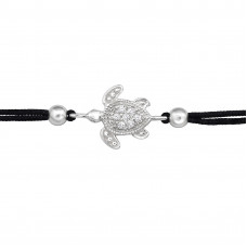 Turtle Sterling Silver Adjustable Corded Bracelet with Cubic Zirconia