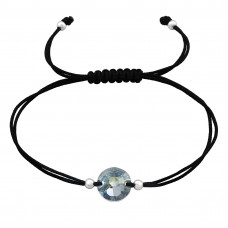 Silver Round Adjustable Corded Bracelet with Genuine European Crystal
