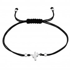 Silver Cactus Adjustable Corded Bracelet