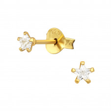 Star 3mm Sterling Silver Gold Plated Basic Ear Studs with Cubic Zirconia