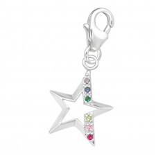 Silver Star Clip on Charm with Cubic Zirconia