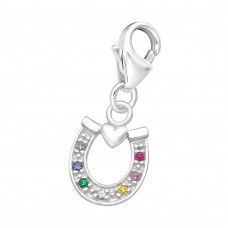 Silver Horseshoe Clip on Charm with Cubic Zirconia