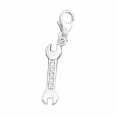 Silver Spanner Clip on Charm and Cubic Zirconia