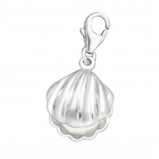 Silver Shell Clip on Charm with Imitation Pearl