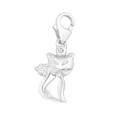 Silver Cat Clip on Charm with Cubic Zirconia