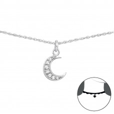 Silver Moon Choker with Cubic Zirconia