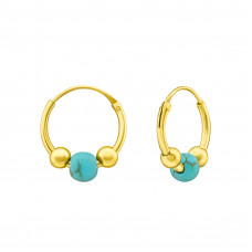 Silver 12mm Bali Hoops with Turquoise Bead