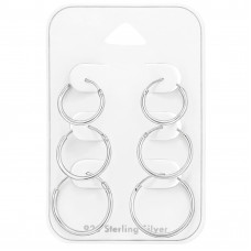 Sterling Silver Ear Hoop Set and Jewelry on Card (12-14-16mm)
