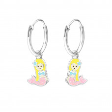Children's Silver Ear Hoops with Hanging Mermaid and Epoxy