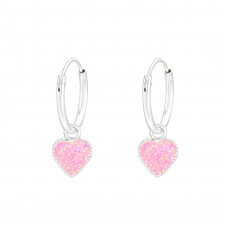 Children's Silver Ear Hoops with Hanging Heart and Epoxy