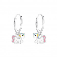 Children's Silver Ear Hoops with Hanging Unicorn and Epoxy