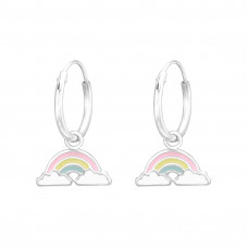 Children's Silver Ear Hoops with Hanging Rainbow and Epoxy