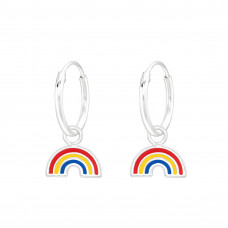 Children's Silver Ear Hoops with Hanging Rainbow and Epoxy