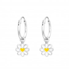 Children's Silver Ear Hoops with Hanging Flower and Epoxy
