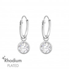 Hanging Round Sterling Silver Ear Hoops with Cubic Zirconia