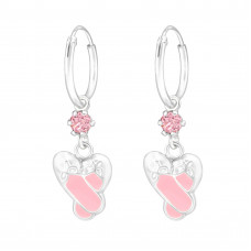 Children's Silver Ear Hoop with Hanging Epoxy Ballet Shoe and Genuine European Crystals
