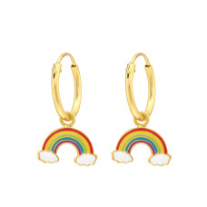 Children's Silver Ear Hoops with Hanging Rainbow and Epoxy