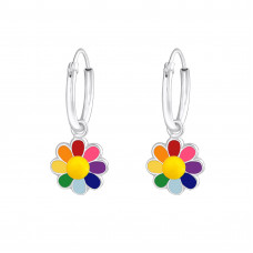 Children's Multi Color Flower Sterling Silver Ear Hoops with Epoxy