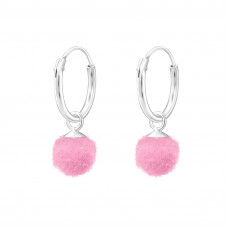 Children's Silver Ear Hoops with Hanging Pom Pom