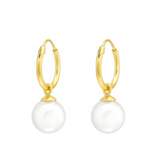 Silver Round Ear Hoops with Hanging Imitation Pearl