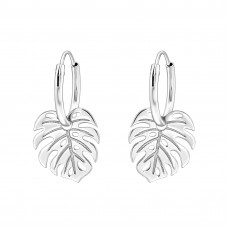 Laser Cut Leaf Sterling Silver Ear Hoops