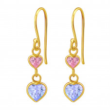 Silver Hanging Hearts Earrings with Cubic Zirconia