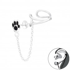 Silver Paw Print Ear Jacket and Plain Ear Cuff with Epoxy and Hanging Chain