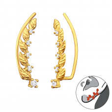 Silver Leaf Ear Pin with Cubic Zirconia