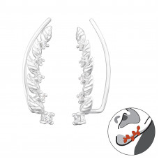 Silver Leaf Ear Pin with Cubic Zirconia