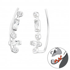 Silver Geometric Ear Pin with Cubic Zirconia