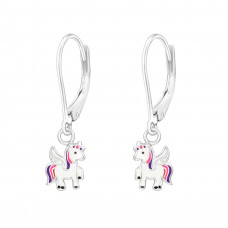 Children's Silver Unicorn Lever Back Earrings with Epoxy