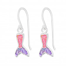 Children's Silver Mermaid Tail Earrings with Epoxy