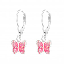 Children's Silver Butterfly Lever Back Earrings with Epoxy