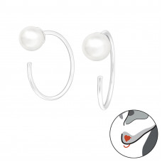 Silver Round Ear Huggers with Imitation Pearl